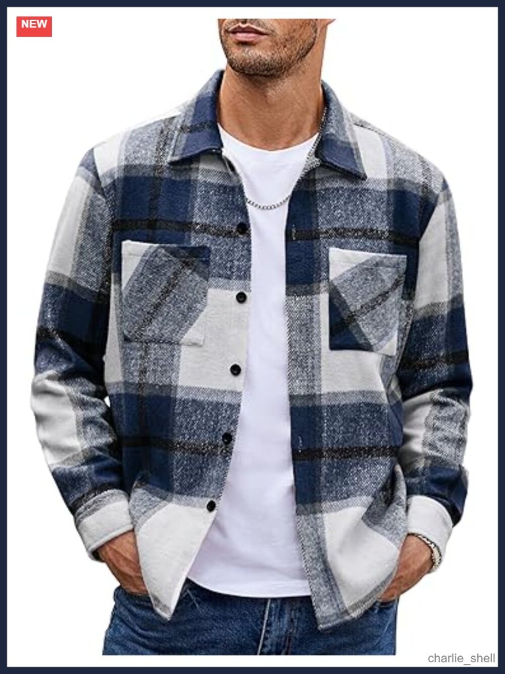 Men's Flannel Plaid Button Down Shirt Jacket Long Sleeve Fleece Shacket with